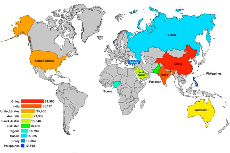 The image shows the number of entry clearance visas granted, excluding visitor and transit visas, for the top 10 nationalities in the year ending June 2015. The data are available in Table vi 06 q, Visas vol. 2.